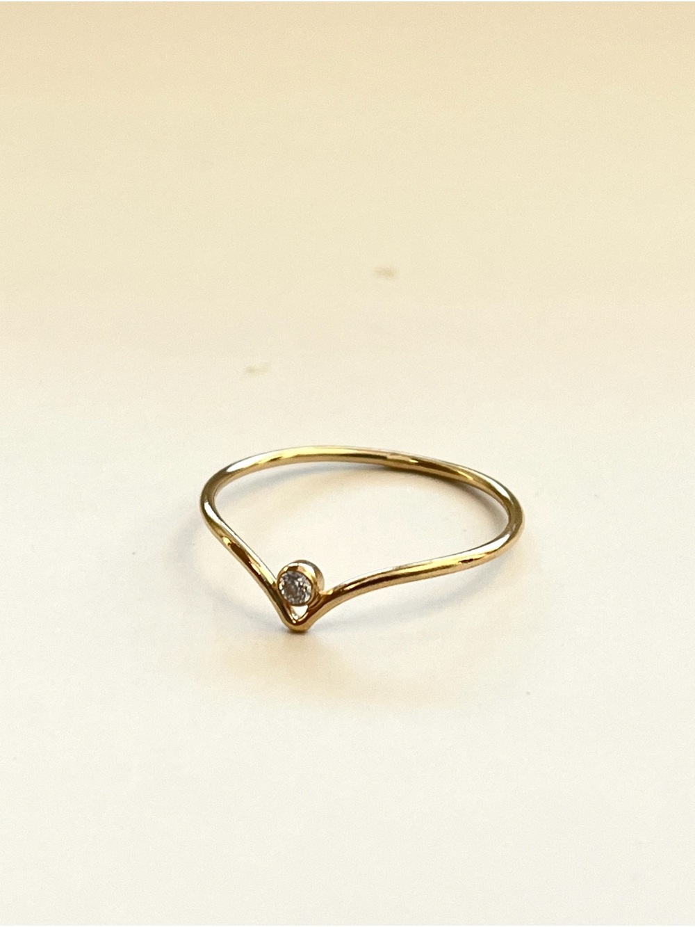 Minimalist 14K Gold Filled V-Shape Solitaire Ring with Clear Stone